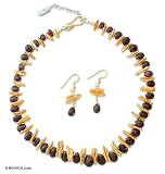 Pearl and garnet jewelry set, 'Solar Revolution' 1