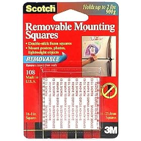 3M Scotch 1 Inch Removable Foam Mounting Squares, 16/Package