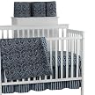 Damask Print 4-pc. Crib Set - Blue