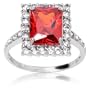 10k White Gold and Emerald-Cut Red Cubic Zirconia Embellished Ring-6.0