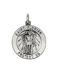 .925 Sterling Silver Antiqued Religious Round 22mm Diameter Saint St. Florian Medal Charm Pendant