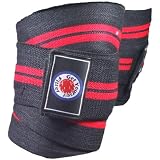 Weight Lifting Knee Wraps. Elasticated Power Lifting Knee Support Bandage. 1.5 metre Red/Black Straps