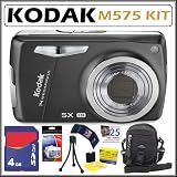 Kodak EasyShare M575 14MP Digital Camera with 5x Wide Angle Optical Zoom and 3-Inch LCD in Black + 4GB Accessory Kit