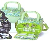 15-Piece Stylish Shoulder Tote Picnic Set for 2 - Green Paisley