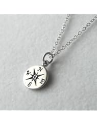 Small Compass Sterling Silver Charm Necklace Nautical Sailor Jewelry