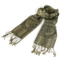 Paisley Gold Tapestry Long Scarf Wrap Shawl 70x12 Black