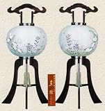 盆提灯 高級大内行灯銘木黒檀　若菜対柄　絹二重 13号Ｗ