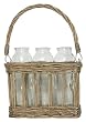 Hand Woven Grey Brown Willow Basket with 3 Glass 10oz Bottles 8"L x 3.5"W x 6"H Set / 2