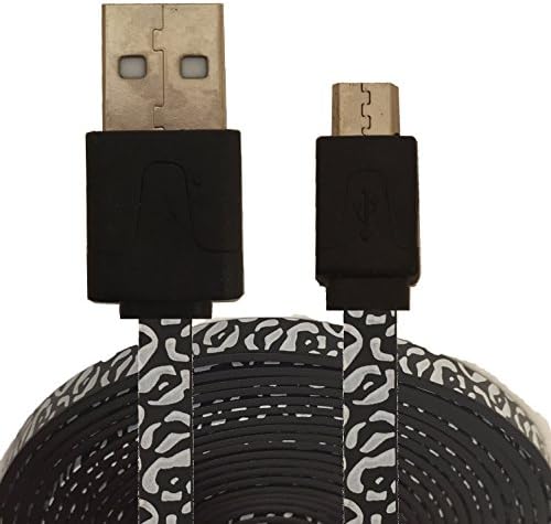 Leopard Pattern Tangle Free Noodle Style Micro USB Charging / Data Sync Cable fits Android Samsung Galaxy S3 S4 Reverb Note Google Nexus HTC One Touch Acer LG Optimus Pantech Blackberry Motorola HTC Sony Ericsson and most other micro USB devices (10ft Black)