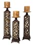 Set of 3 Ornate Leaf Cutout Design Pillar Candle Holders