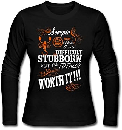 Xuely Women's Funny Zodiac Scorpio Pattern Worth It Long Sleeve T-shirt S Black