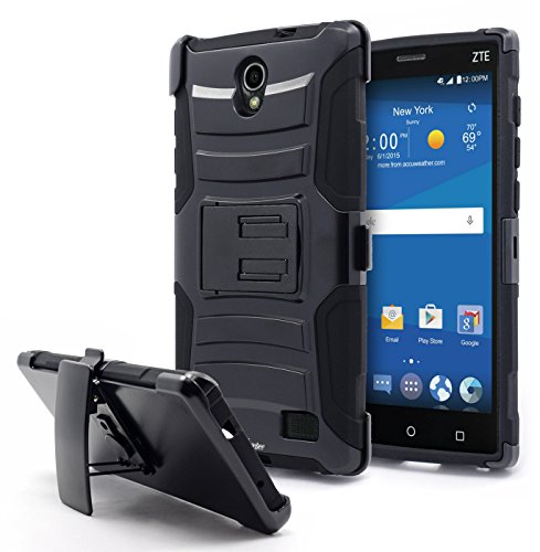 ZTE ZMAX 2 Case, Nagebee - ZTE ZMAX 2 Heavy Duty Hybrid Armor Dual Layer Rhino Kickstand Belt Clip Holster Combo Rugged Case for ZTE ZMAX 2 (Holster Case Black)