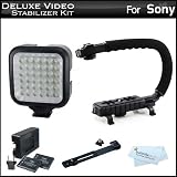 Deluxe LED Video Light + Video Stabilizer Kit For Sony HDR-CX560V High Definition Handycam Camcorder Includes Pro X-GRIP Camcorder Action Stabilizing Handle + Deluxe LED Video Light Kit with Support Bracket + 2 Li-Ion Batteries and Charger + More