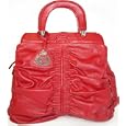 Womens Red Leather Look Ruffle Vintage Handbag'