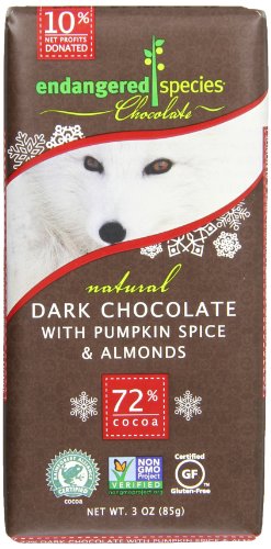 Endangered Species Artic Fox, Natural Dark Chocolate with Pumpkin Spice and Almonds, 3.0 Ounce (Pack of 12)