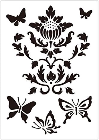 AM-5766 stencil sheet "Damask &amp; Butterfly" design Tole material (japan import)