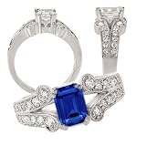 18k Chatham 7x5mm emerald cut blue sapphire color #4 engagement ring with split shank