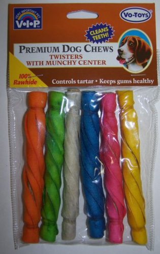 Vo-Toys Colorful Twisters with Munchy Center 5in 6pack Dog Toy