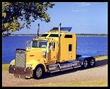 Yellow Kenworth Semi Truck Gold Wood-Mounted Art Poster Print - 20 X 16