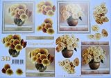 A4 3D step by step Le Suh decoupage sheet - floral - apricot poppies & roses