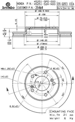 Brembo 25464 Front Disc Brake Rotor