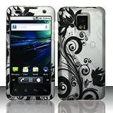 SILVER BLACK FLOWER Sanp-on Rubber Touch 2pcs Phone Protector Hard Cover Ca ....