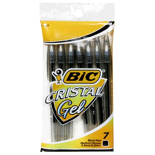 BIC Cristal Gel .8mm Pen - Black, Twelve - 7 Count Packs (84 Pens)