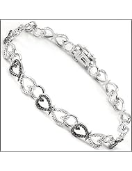 0.25 Ct Sterling Silver Genuine Diamond Heart Shape B&W Tennis Bracelet 7 Inch