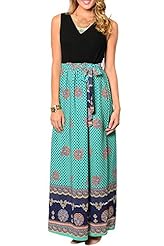 Sleeveless Polyester Paisley Flowy Maxi Dress  With a Sash 