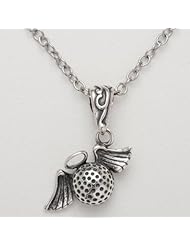 Wing and a Prayer Golf Ball Necklace Sterling Silver on 18 Inch Stainless Link Chain