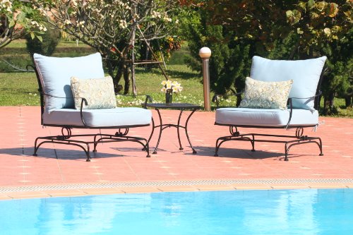 3pc Wrought Iron Patio Furniture Chat Set - Blue