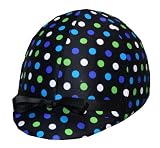Equestrian Riding Helmet Cover Black - Blue & Green Polka Dots on Black