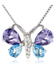 Carnevale Sterling Silver Butterfly with Swarovski Elements Pendant Necklace, 18"