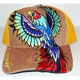 Ed Hardy Brown & Yellow Cap - Hawk Design