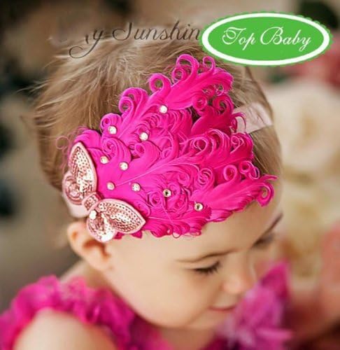 Nicerocker Lovely Ovely Unusal Cotton Girls Baby Red Feather Hairband with Rose Bow by nicerocker