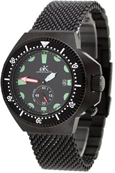 Adee Kaye #AK7235-MBIPB Men's Deep Buceo Stealth Collection Black IP Stainless Steel Mesh Band 300M Dive Watch