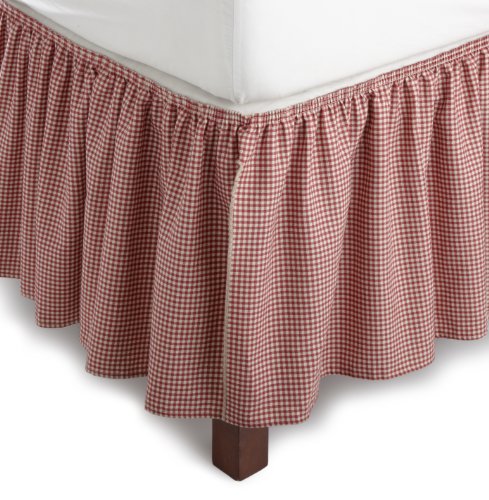 Logan Gingham Check Print 18-Inch Dust Ruffle Bed Skirt King Size, Red