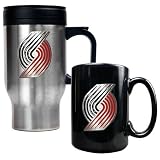 NBA Portland Trailblazers Stainless Steel Travel Mug & Black Ceramic Mug Set - Primary Logo