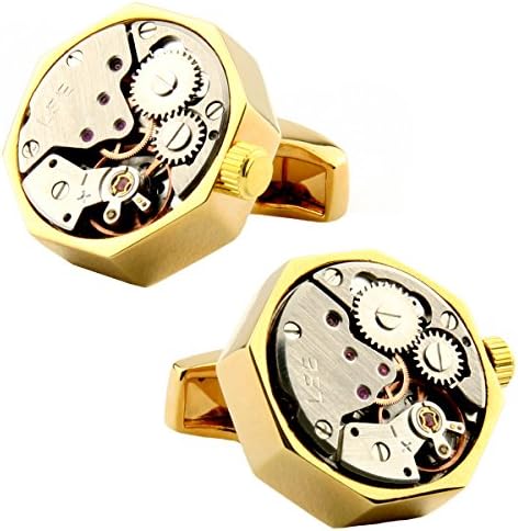 Cufflinksman® Gold Tone Gear Steampunk Movement Watch Cufflinks