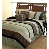Moss Jacaranda Striped Microsuede Luxury Duvet Comforter Cover 6 piece Bedding Set - Available in King and Queen