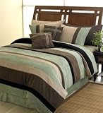 Moss Jacaranda Striped Micro Suede Luxury Bed in a Bag Comforter 6 piece Bedding Set