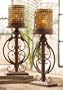 Set of 2 Old World Rustic Amber Mosaic Pillar Candle Holders