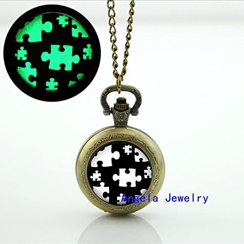 Pretty Lee Fashion Glow in The Dark Jewelry Black and White Locket Necklace Autism Awareness Glass Locket Necklace