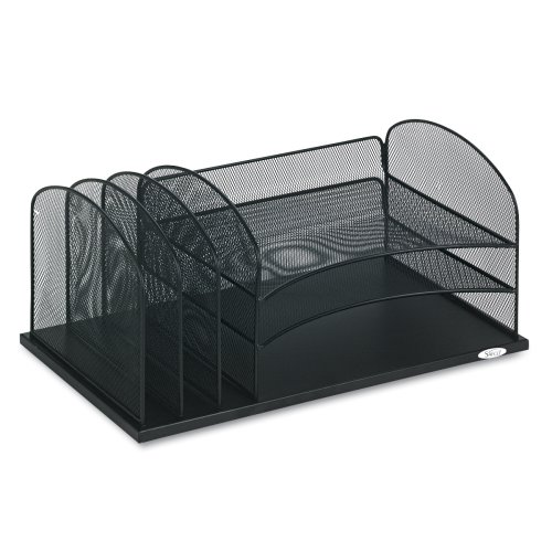 Safco Mesh Desk Organizer, 3 Horizontal/3 Upright Sections, 19.5 Inches Width x 8.25 Inches Height, Black (3254BL)