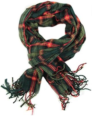 ALK Korean Style Women Plaid Classic Warm Acrylic Wraps Dark Green