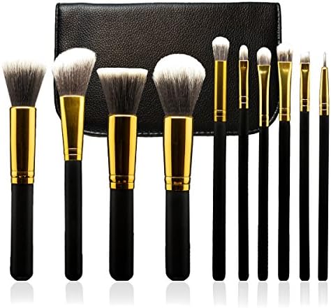 PRO QUALITY Makeup Brush Kit (10 pc, Super Soft Synthetic) - Premium Essential Makeup Brush Kit, Contour Brush Kabuki Cosmetics Foundation Blending Blush Eyeliner Face Powder Brush
