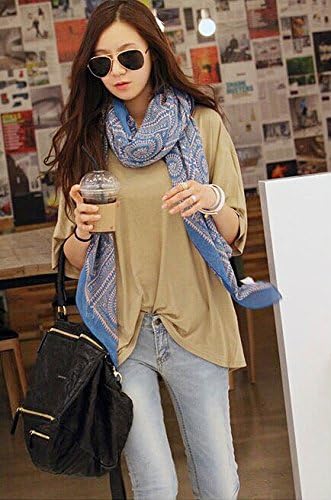 Newill Korean Style Women's Autumn Spring Fashion Elegant Artistic Unique Pattern Long Scarf Shawl Wrap Color Blue