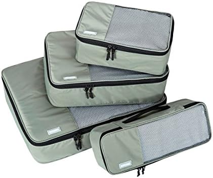 Savvy Nomad Packing Cubes Travel Luggage Organizers--4pc Value Set (Large, Medium, Small, Slim) Grey