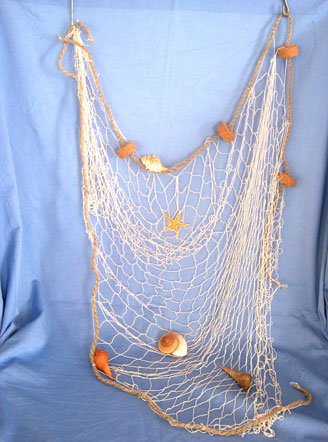 DEKO FISCHERNETZ 100x150 mit 4 Korken + Muschelkörbchen