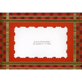 Paper Magic Holiday Greeting Card Photo Holders - Red Gingham Checks with Embossed Gold Ribbon Borders - Set of 8